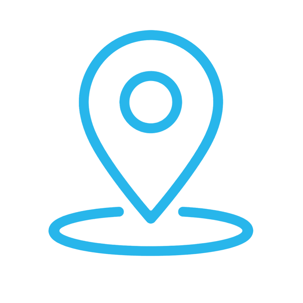 Blue location pin icon inside a circle, symbolizing a map location.