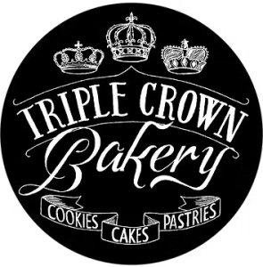 Black circle logo with crowns and text: Triple Crown Bakery, Cookies, Cakes, Pastries.