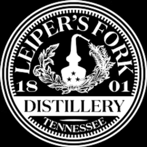 Leiper's Fork Distillery logo with a distillation apparatus and laurel wreath.