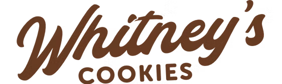 Logo with 'Whitney's Cookies' in brown, cursive font.